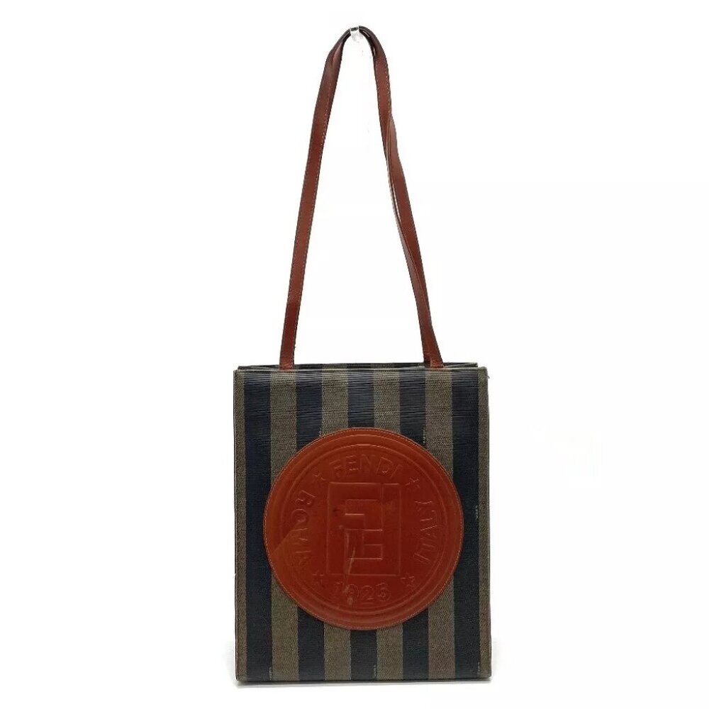 FENDI Pecan FF logo Tote Shoulder Bag PVC/Leather Brown